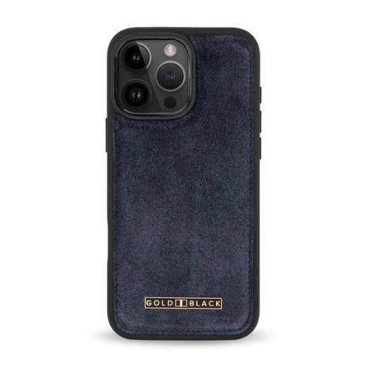 Picture of Gold Black Luxe Suede Case for iPhone 16 Pro - Navy Blue