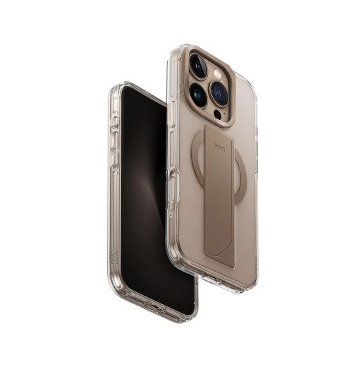 Picture of Uniq Hybrid Heldro Max Magclick with Camera Stand Case for iPhone 16 Pro - Taupe Gold