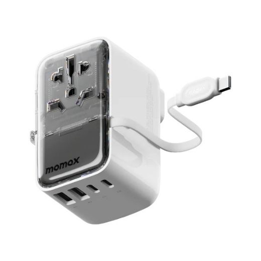 Picture of Momax 1-World Plus Flow 35W 4-Ports Built-in USB-C Cable AC Travel Adaptor - White