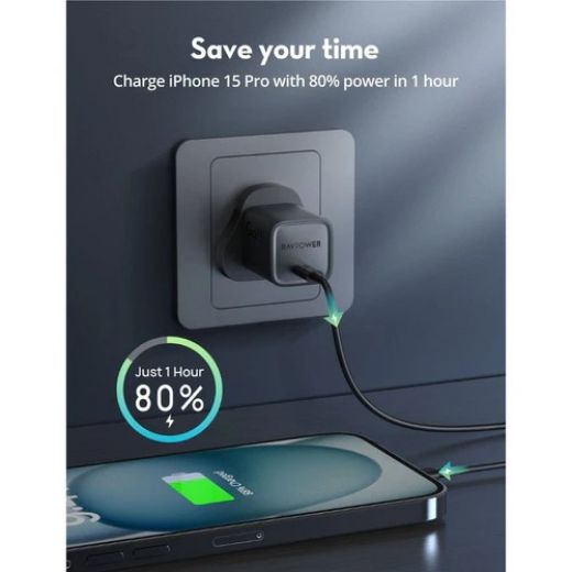 Picture of Ravpower GaN PD 30W USB-C Mini Wall Charger - Black