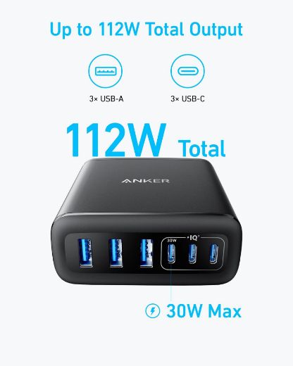 Picture of Anker Charger (112W, 6 Ports, GaN) - Black