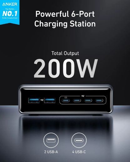 Picture of Anker Prime Charger (200W, 6 Ports, GaN) -  Silver