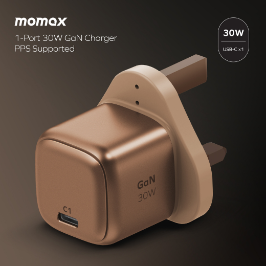 Picture of Momax 1-Charge GAN 30W 1 Port Charge + 60W USB-C TO USB-C Magnetic Cable 1M - Sandstone