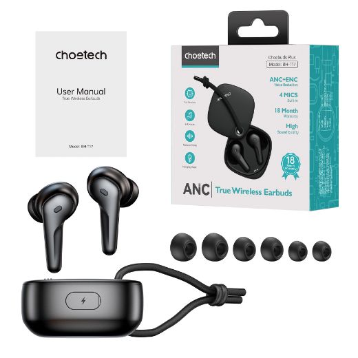 Picture of Choetech Aura ANC + ENC Noise Reduction TWS with Slide Cover - Black