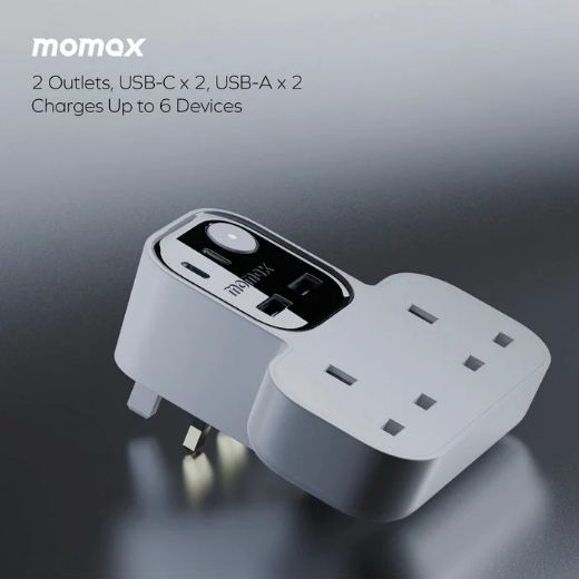 Picture of Momax 1-Charge Work Flow T-shaped Extention 2 Socket with USB - White