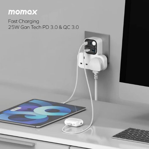 Picture of Momax 1-Charge Work Flow T-shaped Extention 2 Socket with USB - White