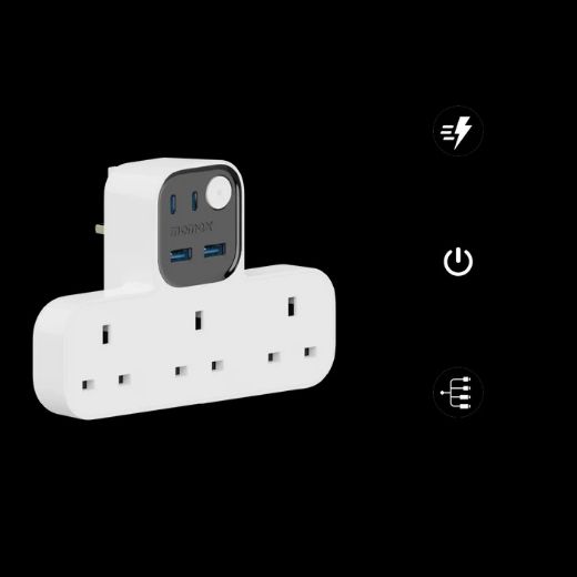 Picture of Momax 1-Charge Work Flow T-shaped Extention 3 Socket with USB - White