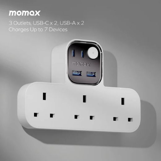 Picture of Momax 1-Charge Work Flow T-shaped Extention 3 Socket with USB - White