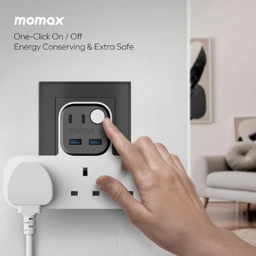 Picture of Momax 1-Charge Work Flow T-shaped Extention 3 Socket with USB - White