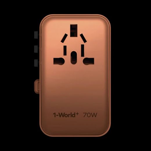 Picture of Momax 1-World 70W Gan 3 Port With Built-In USB-C Cable Ac Travel Adaptor - Desert Titanium