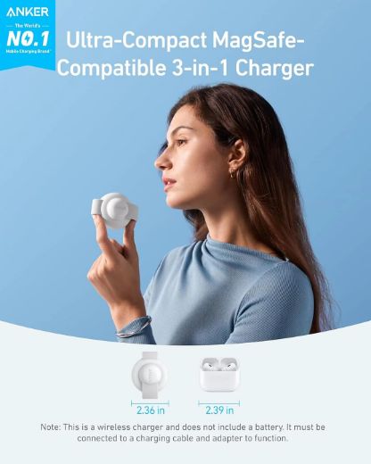 Picture of Anker MagGo Wireless Charging Station (3-in-1, Foldable Pad) with Adapter and Cable - White