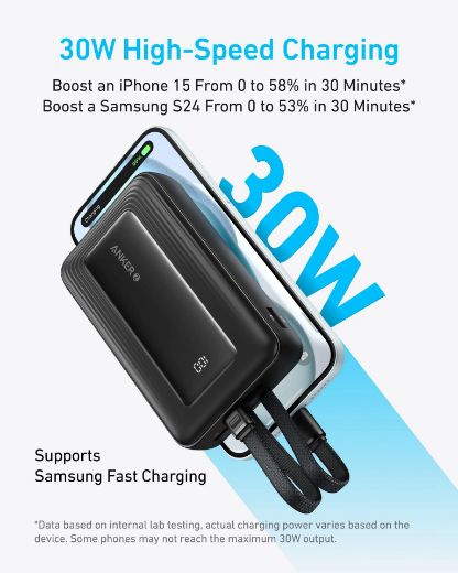 Picture of Anker Zolo Power Bank (20K, 30W, Built-In USB-C and Lightning Cable) - Pink