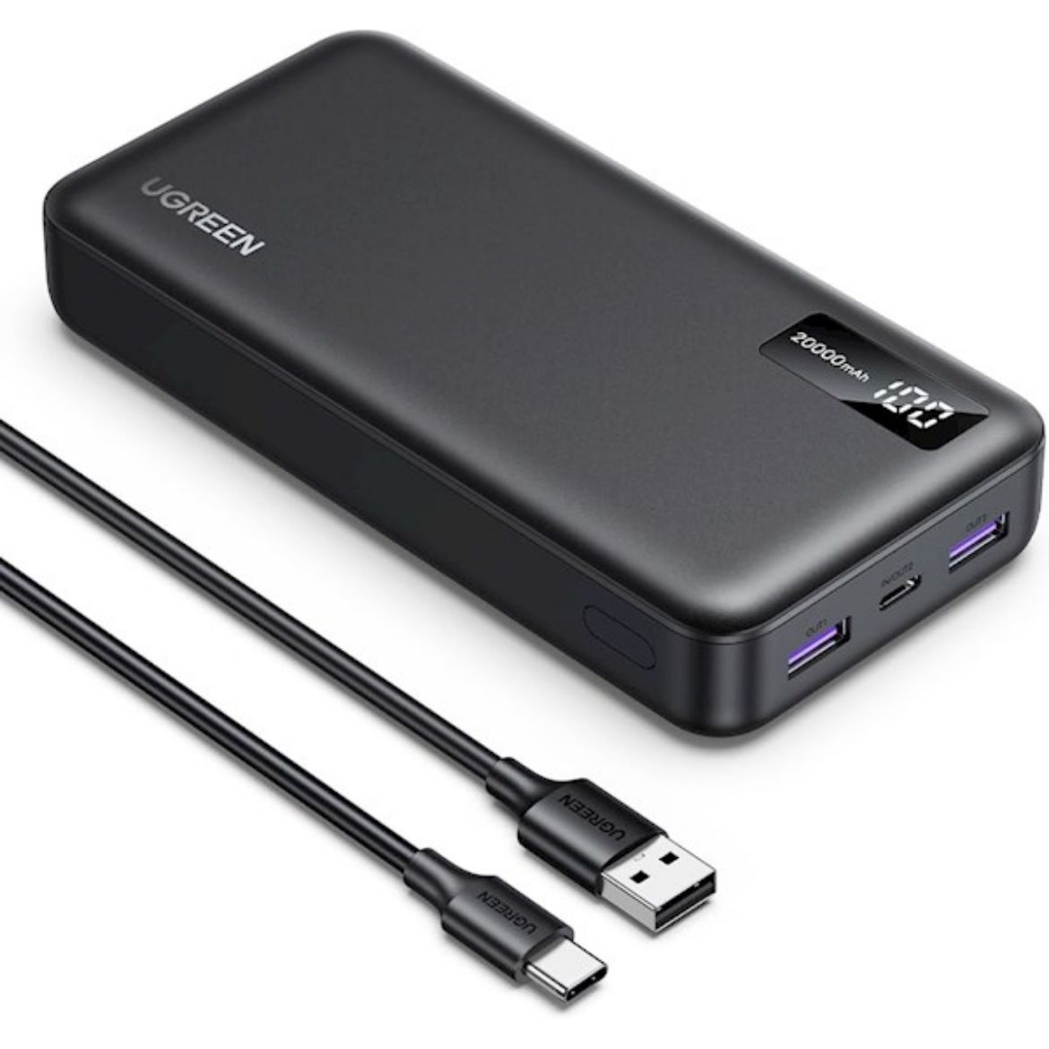 Picture of Ugreen 20000mAh Power Bank with USB-A to USB-C Cable - Gray