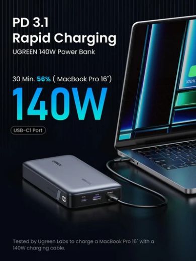 Picture of Ugreen 25000mAh Power Bank with USB-C to USB-C Cable - Gray