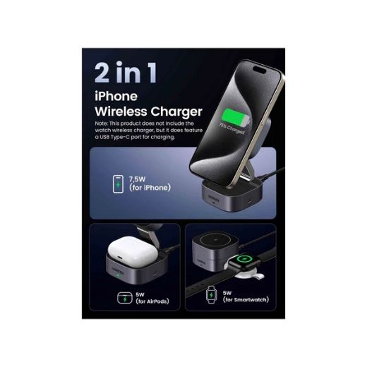 Picture of Ugreen 2in1 Magnetic Wireless Charger 17.5W - Gray