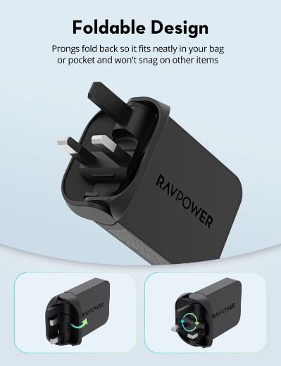 Picture of Ravpowe 65W USB-C 3 Ports Wall Charger - Black