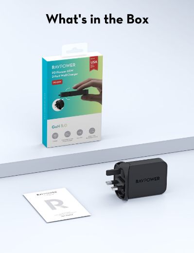 Picture of Ravpowe 65W USB-C 3 Ports Wall Charger - Black