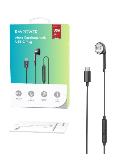 Picture of Ravpower Mono Wired Earphones with Type-C Connector - Black