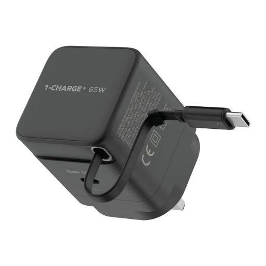 Picture of Momax 1-Charge+ 1-Port GaN 65W Charger with Retractable USB-C Cable - Black