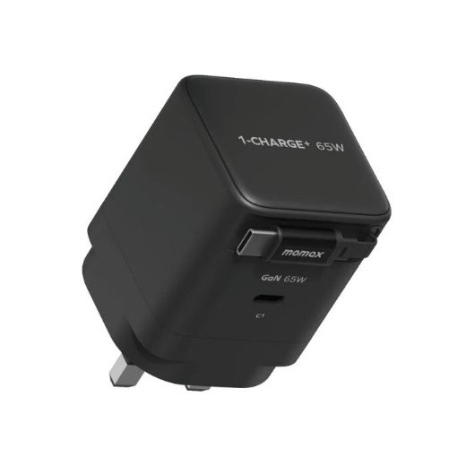 Picture of Momax 1-Charge+ 1-Port GaN 65W Charger with Retractable USB-C Cable - Black