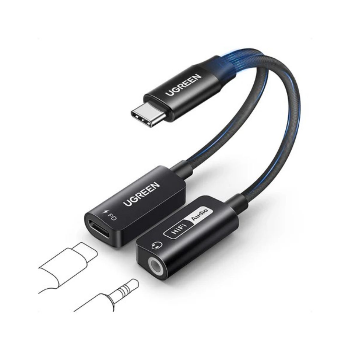 Picture of Ugreen USB-C to 3.5mm Audio Adapter with Power Delivery - Black