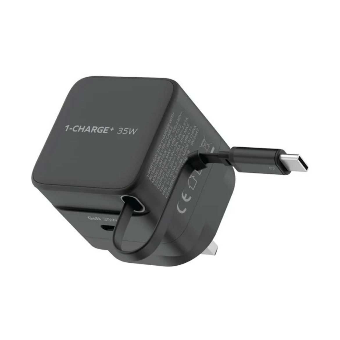 Picture of Momax 1-Charge+ 1 Port GaN 35W Charger with Retractable USB-C Cable - Black