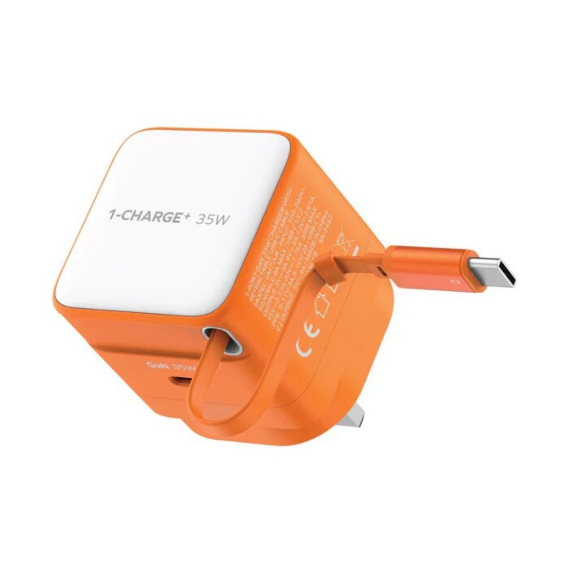 Picture of Momax 1-Charge+ 1 Port GaN 35W Charger with Retractable USB-C Cable - Orange