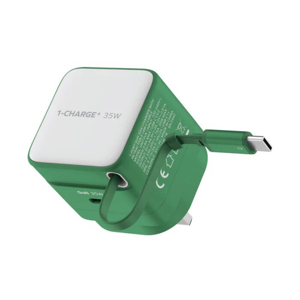 Picture of Momax 1-Charge+ 1 Port GaN 35W Charger with Retractable USB-C Cable - Green