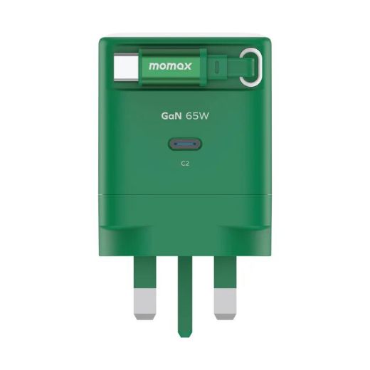 Picture of Momax 1-Charge+ 1 Port GaN 65W Charger with Retractable USB-C Cable - Green